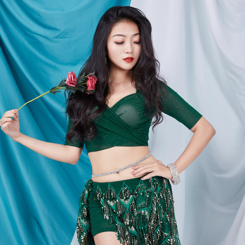 Dancer Belly Dance Costume Women's Long Dress Performance Costume suit Short-sleeved Summer Practice Costume Beginner Sexy 5577