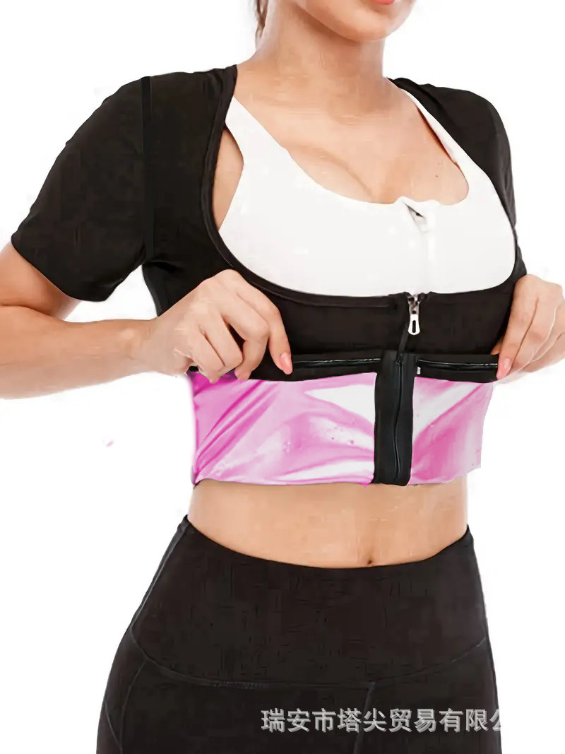 Picture of Body shaping clothes top long short sleeve thin arm zipper belly contracting stomach contracting back girdling running yoga fitness sweat