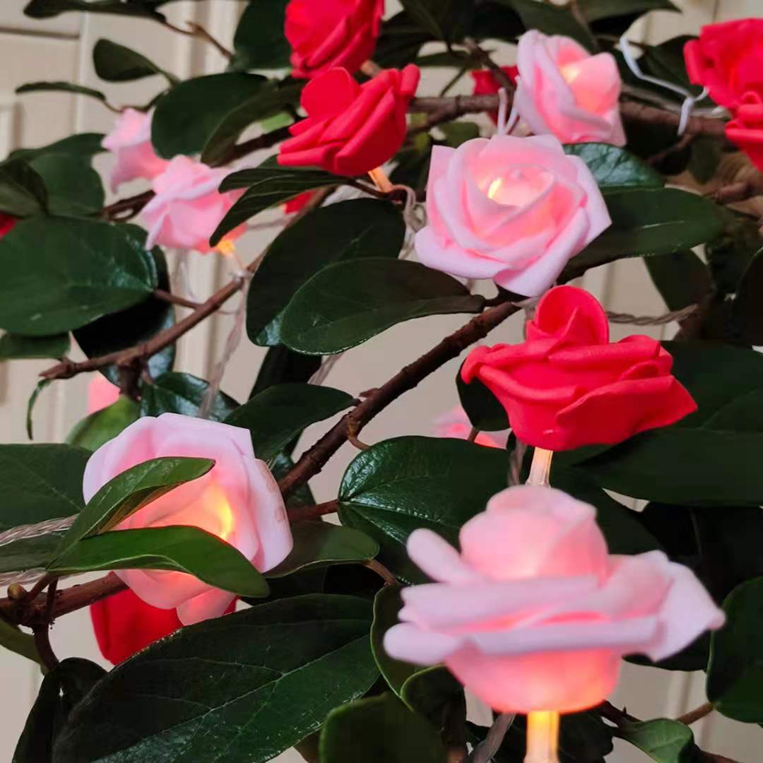Picture of Rose Light String LED Foam Flower Lights Proposal Valentine's Day Girl's Heart Room Decorative Lights Flower Lights