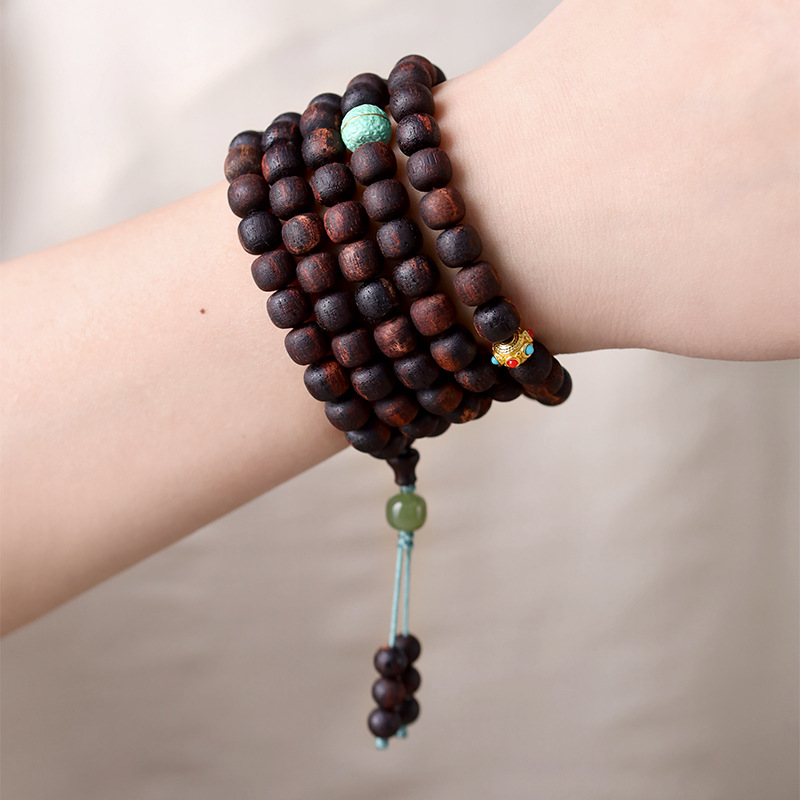 Picture of Qi Nan Xiangzhen multi-circle rosary hand-held natural Hetian jade wooden vintage bracelet ancient style bracelet wholesale