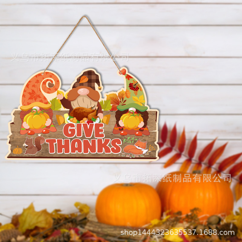 Cross-Border New Product Thanksgiving Dwarf Porch Tag Pastoral Style Home Wall Decoration Wall Hanging Wooden Pendant