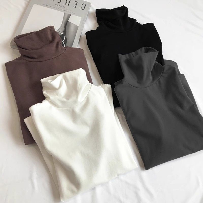 Double-sided Warm Velvet High Collar Base Shirt Long Sleeve T-shirt Women's Spring and Autumn New Elegant Inner fleece-lined Thickened Top
