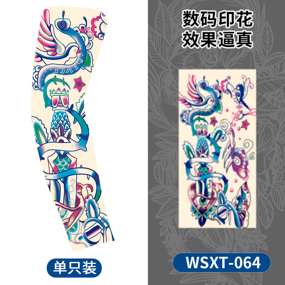 Picture of Summer Riding Sunscreen Tattoo Sleeve Simulation Tattoo Quick-drying Arm Protector Outdoor Sports Sunshade Breathable High Elastic Ice Sleeve
