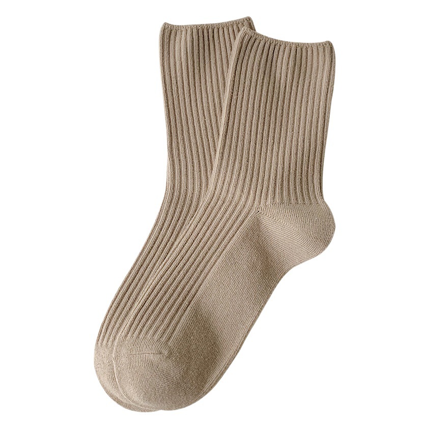 Socks Women's Autumn Mid-Calf Socks Solid Color Cotton Socks Women's Sweat-Absorbent Embroidered Pile Socks Double Needle Zhuji Women's Socks Wholesale