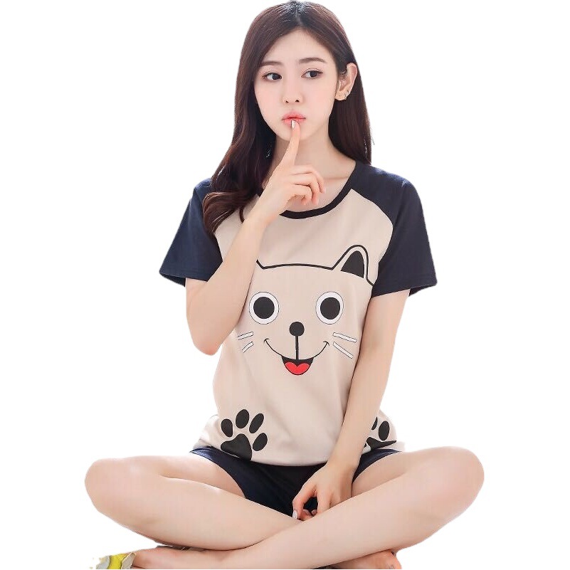 Short-sleeved Pajamas Women's Summer Shorts Thin Cartoon Women's Pajamas New Korean Style Cute Home Clothes suit Cross-border