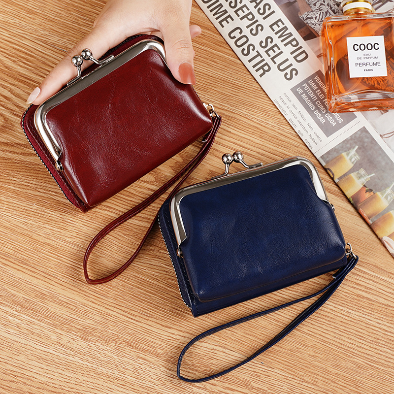 Picture of Ready Supply Factory Cross-Border Supply Women's Buckle Coin Purse 4inch Zipper Clip Bag Clutch Bag Retro Bag