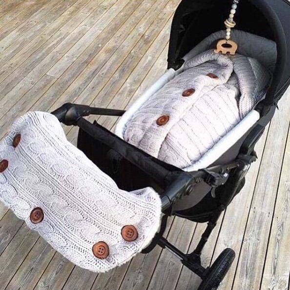 Picture of Spring Autumn Winter Knitted Sleeping Bag Baby Carriage Sleeping Bag Swaddling Cart Sleeping Bag Button Twist Sleeping Bag fleece-lined Thickened Bag