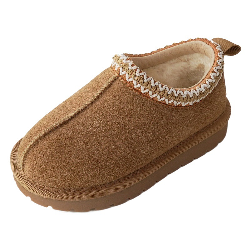 Xshx Retro [Ethnic Style] Children's Genuine Leather Snow Boots Winter Thickened Boys and Girls Slip-On 239111