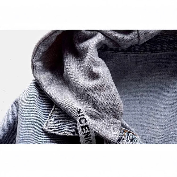 Picture of 2025 Spring and Autumn Korean Style Loose Short Denim Tops Women's Bf Style Commuting Long Sleeve Hooded Tops Multi-Pocket Top