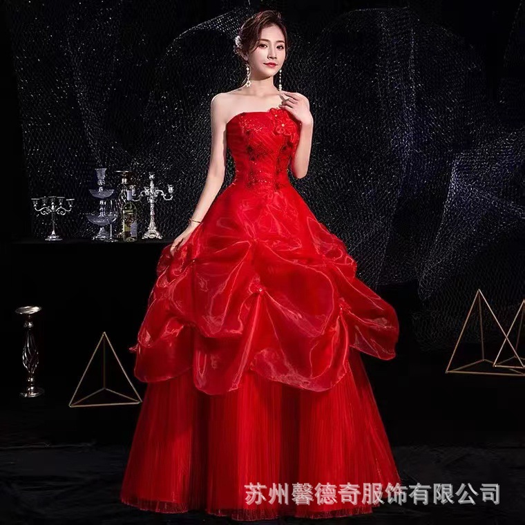 Strapless Top | One Shoulder | Off-The-Shoulder Wedding Dress 2022 Korean Style Floor-Length Bridal Gown, Fashionable and Elegant Spring-Summer Puff Skirt.