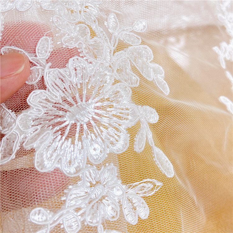 New Water-Soluble Wedding Dress Sequin Embroidery Fabric Mesh Double-Sided Embroidery 125cm Dress Lace Fabric Cross-Border Export