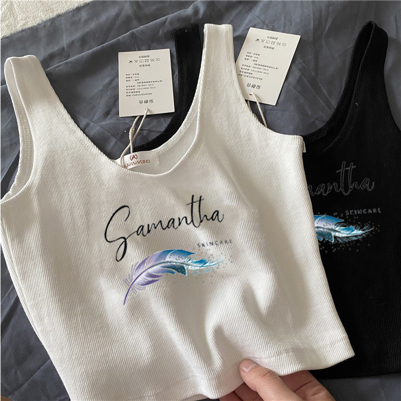 French slim fit female students summer new stall wholesale niche outside wear Joker solid color bottoming vest inside short