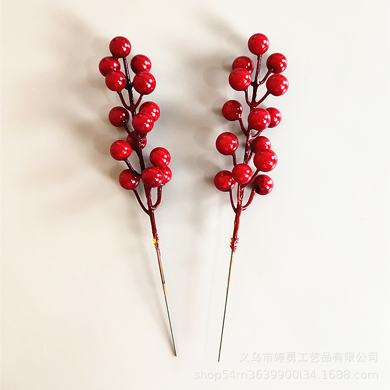 14 Fork Fruit Christmas Foam Red Fruit Simulation Red Berry Fruit String Home Decoration Red Fruit Branch Wholesale