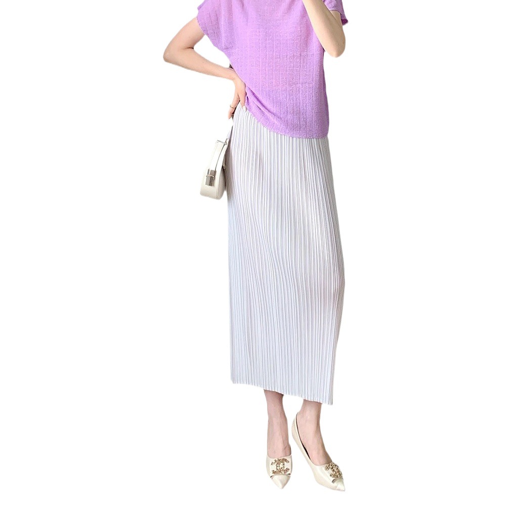 White Skirt Spring and Summer High-end Miyake Basic Long Skirt All-match Elasto Waist Pleated Hip Skirt Women's Long Skirt