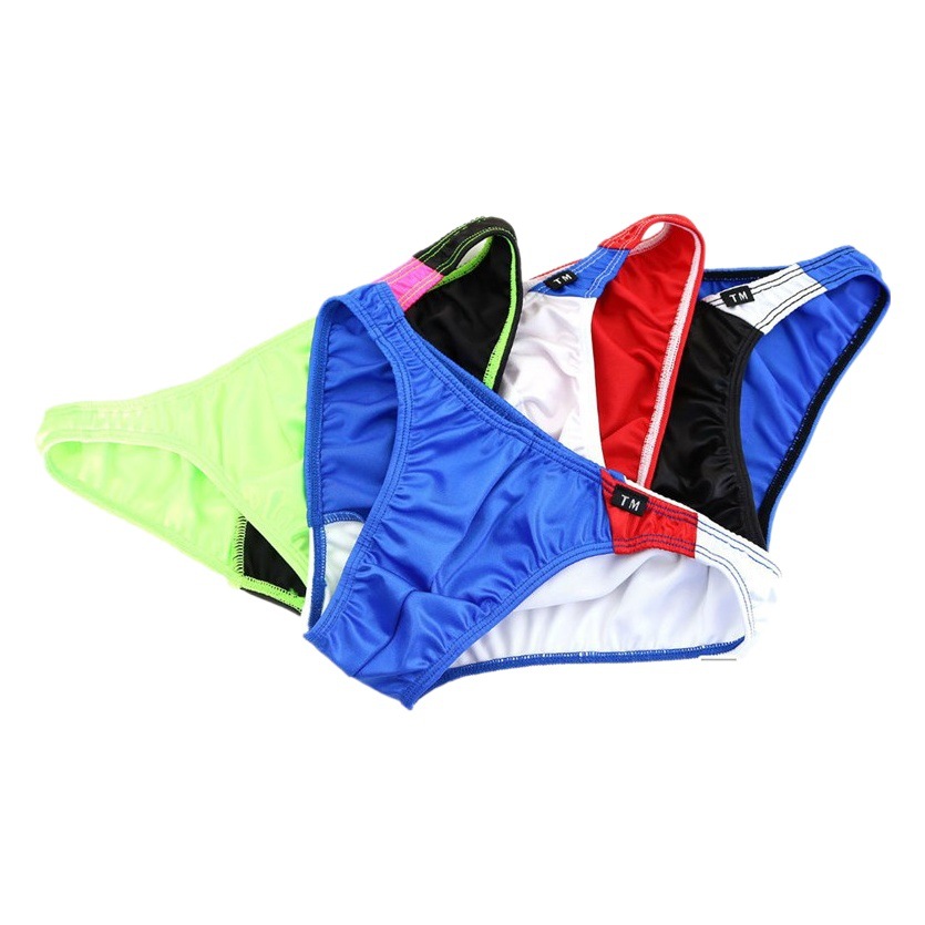New men's briefs sexy thin ice silk fabric low waist briefs stretch sexy color matching men's underwear