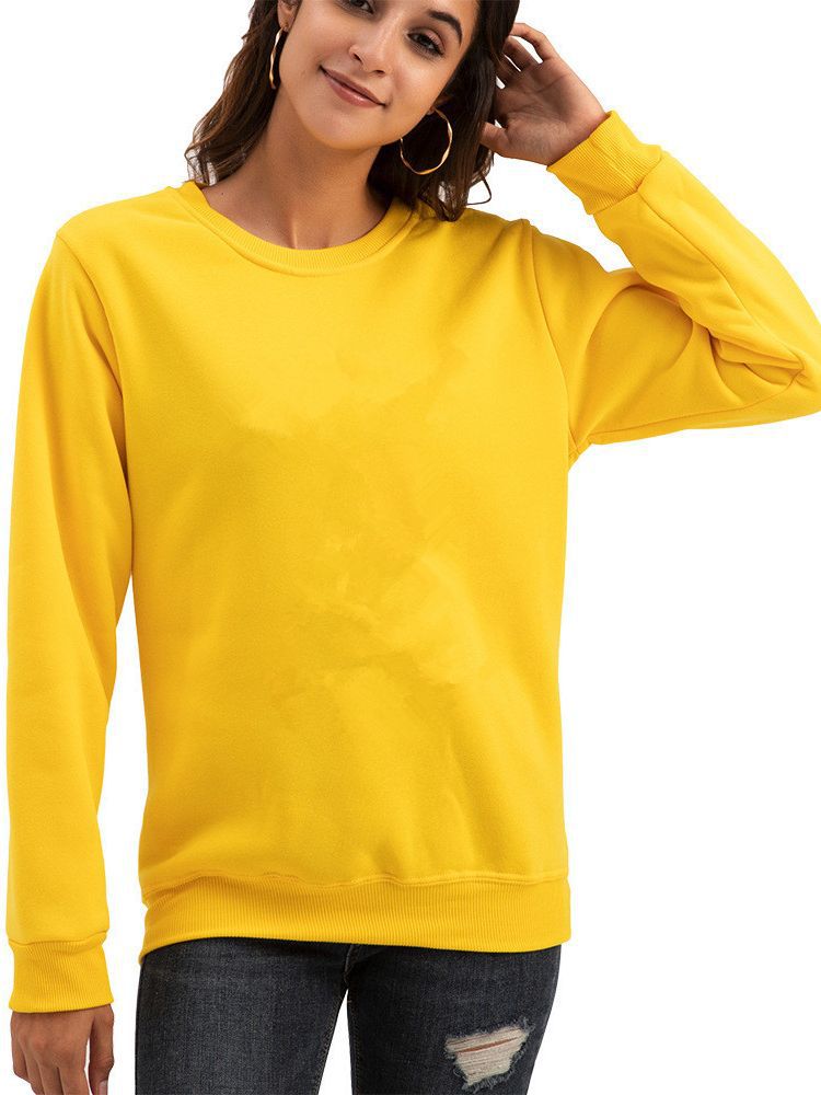 2023 European and American foreign trade women's clothing autumn and winter New fleece-lined thickened round neck solid color blank version loose sweater