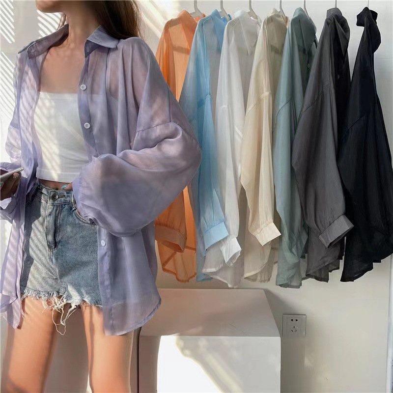 Picture of Korean Chic Elegant Long-Sleeved Thin Sun Protection Shirt for Women Summer New Shirt Jacket Pure Color Top Export