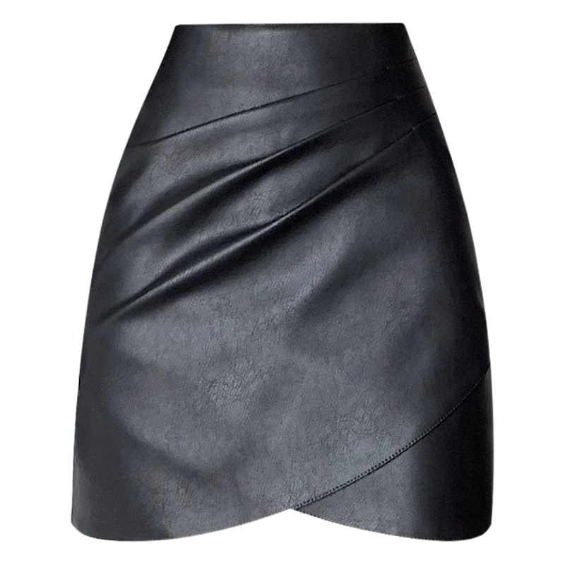 Elegant Irregular Leather Skirt Women's Autumn New Design Sense Niche Skirt High Waist Slimming Hip Skirt