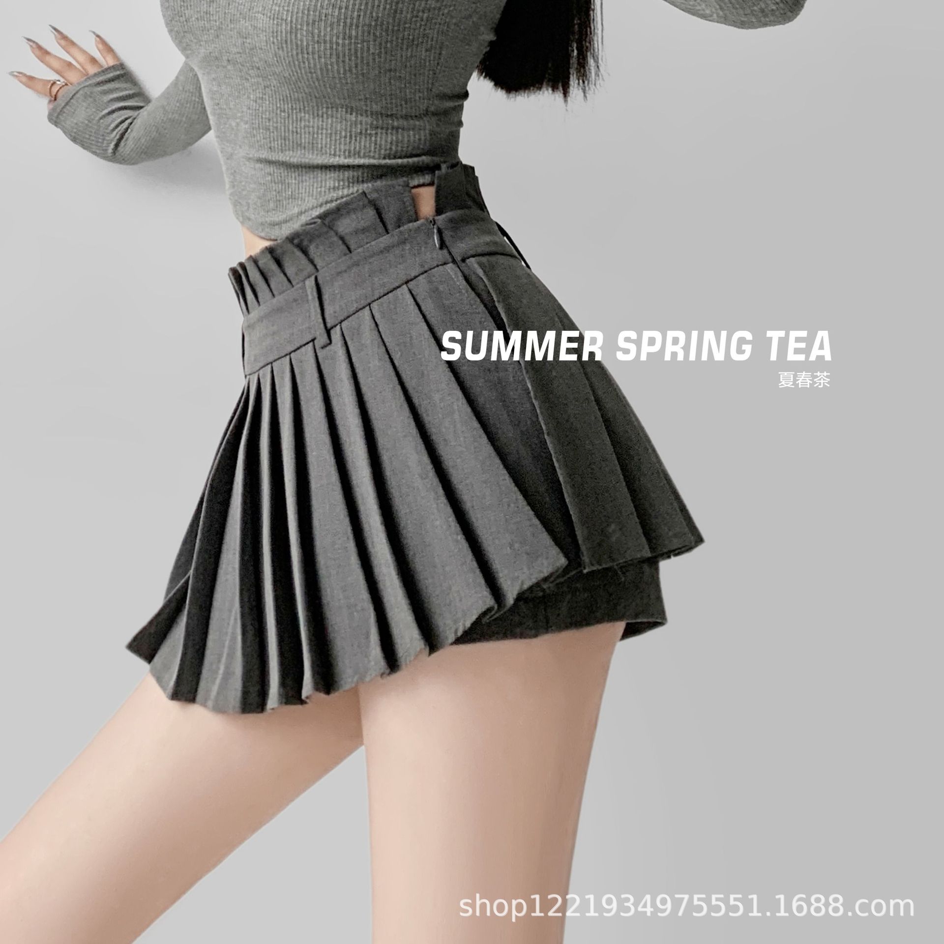 Anti-glare Pleated Skirt Skirt Women's Summer American Style Hot Girl Skirt Skirt Skirt High Waist Slimming Skirt Gray Skirt