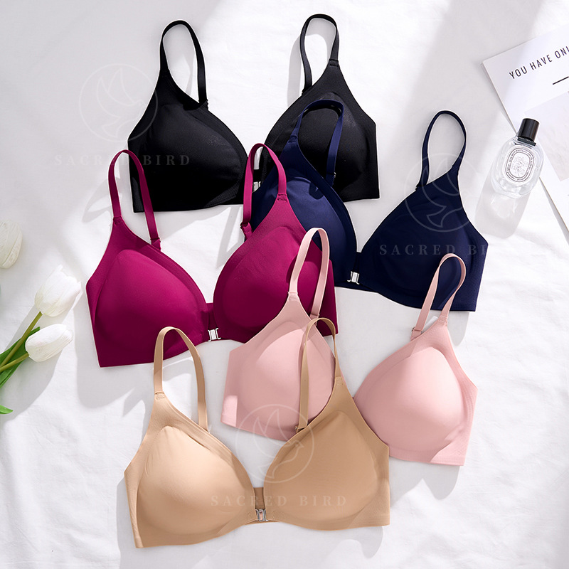 Wire-Free Women's Bra with Padded Push-Up Seamless Ice Silk European and American Large Size Intimates Sports Girl Bra