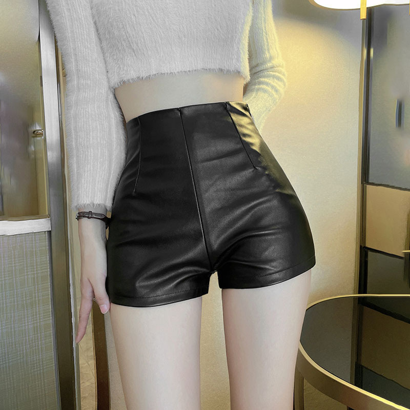 Picture of 2024 new women's leather shorts high waist slimming PU leather sheath tight ultra short sexy hot pants all-match bottoming boot pants