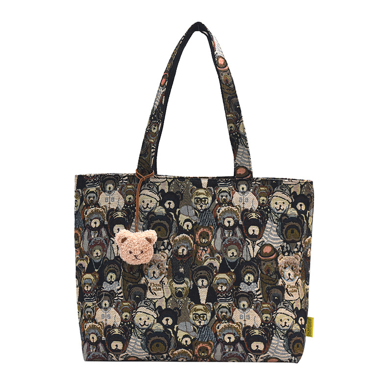 Picture of Ins New Children's Retro Printed Cute Bear Shoulder Underarm Bag for Primary School Students Going Out Casual Handbag