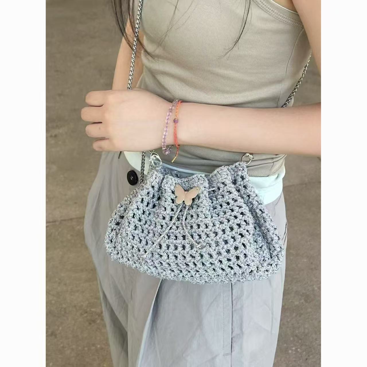 Relieve Boredom and Pass the Time with Handmade Wool Crochet Bags DIY Material Bag Wheat Ear Butterfly Dumpling Bag Tutorial