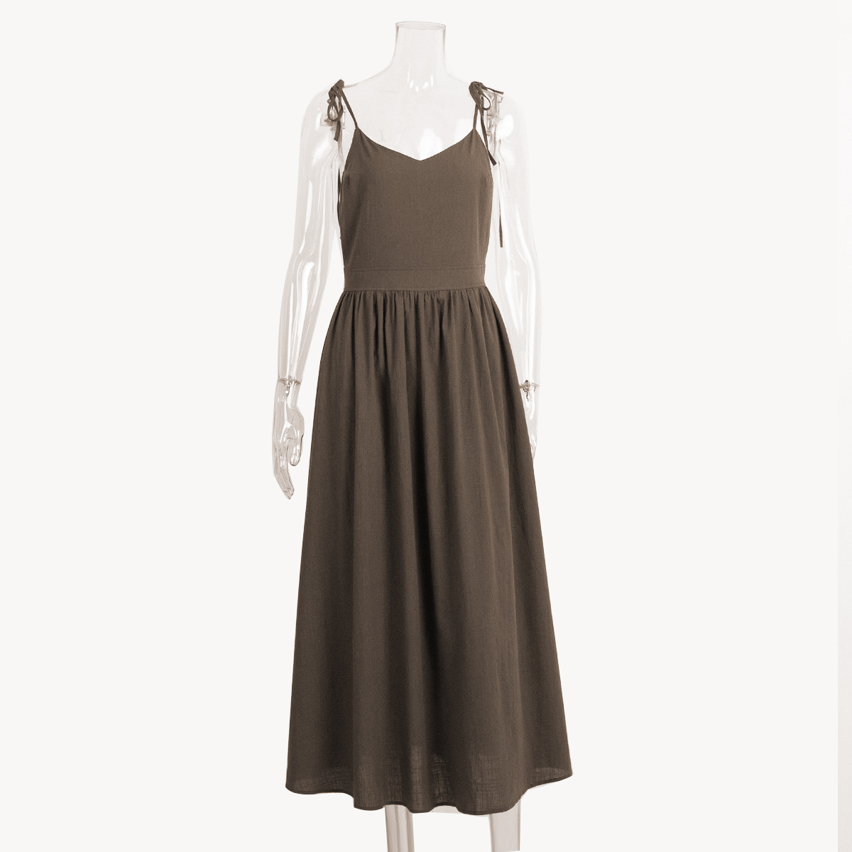 Picture of Cross-border Pure Cotton V-neck Slip Skirt Women's European and American 2025 Spring New Elegant Elegant Sexy Strap Backless dress