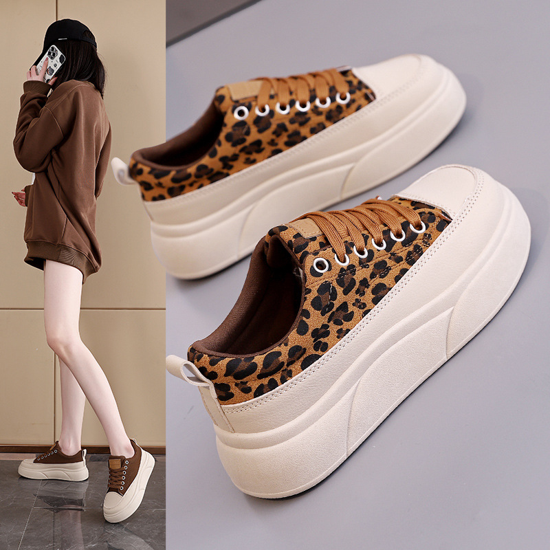 High-grade Leopard Print Board Shoes Women's 2025 Spring New Thick-soled Women's Casual Shoes Korean-style All-match Board Shoes XM-SH516