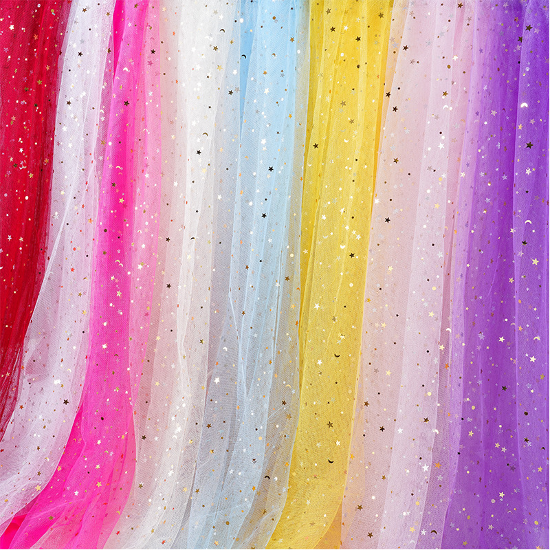 Picture of Star Moon Mesh Fabric Star Gauze Star Moon Yarn Decorative Background Gauze Skirt Yarn Sequin Soft Yarn Handmade diy