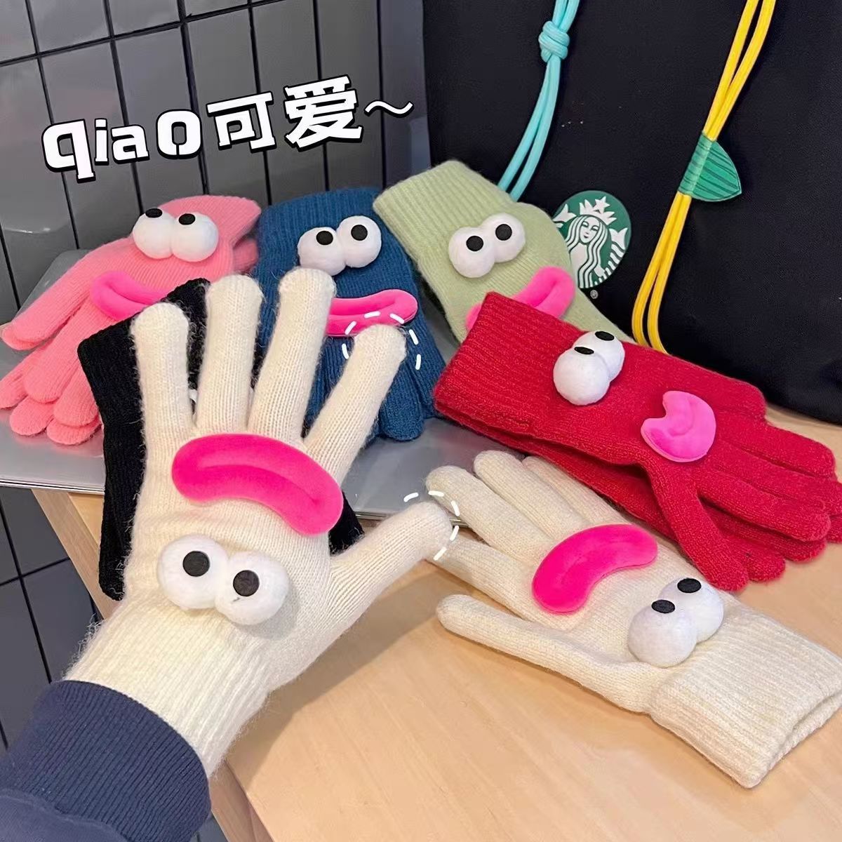 Winter Cute Funny Gloves Ugly Cute Cartoon Knitted Warm Cold-proof Outdoor Riding Five-finger Touch Screen for Male and Female Students