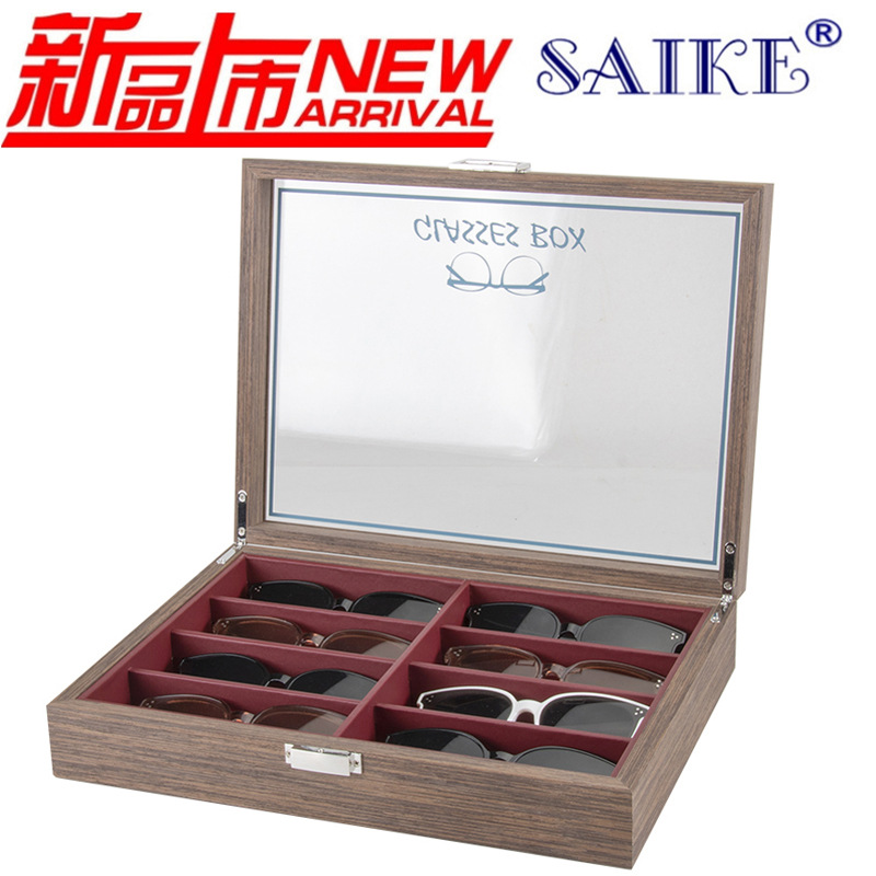 Picture of in stock black walnut wood high-end 8-position glasses storage display box 8 sunglasses sunglasses storage box