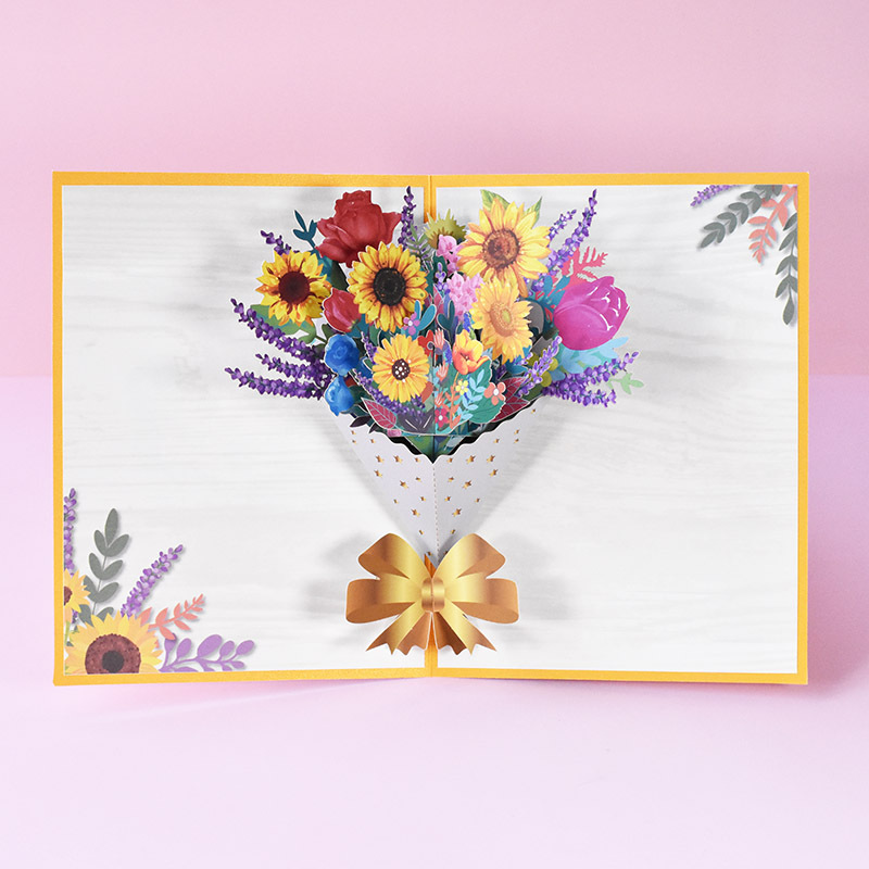 Picture of New Mother's Day Universal Greeting Card 3D Creative Flowers Handmade Card Paper Carving Color Printing Sun Flower