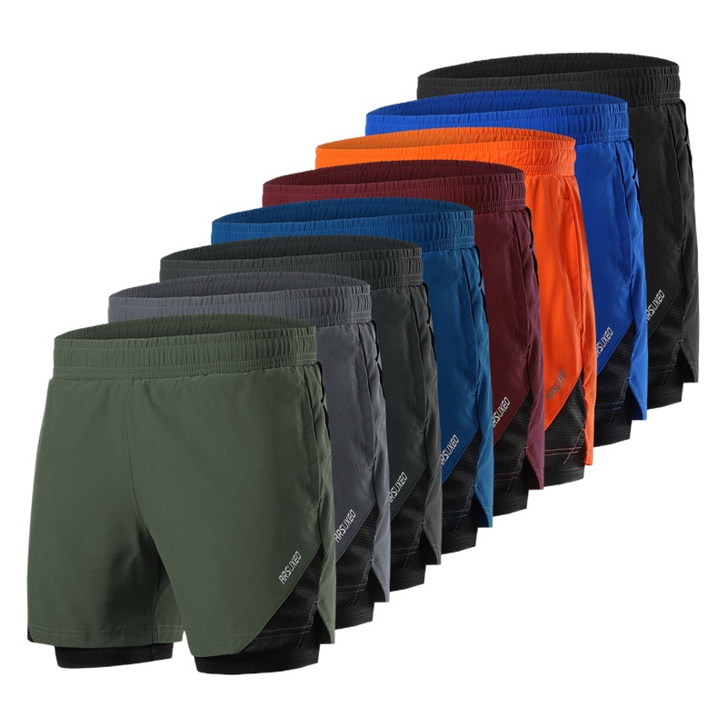 Cross-border Outdoor Fitness Running Training Basketball Jogging Shorts Double-layer Solid Color Breathable Shorts Men's 208