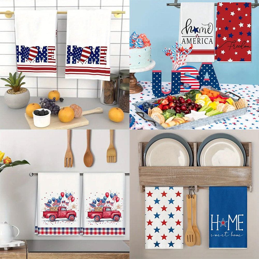 Cross-border Amazon dishcloth Xiyin supply microfiber towel independence day printed towel kitchen absorbent tea towel