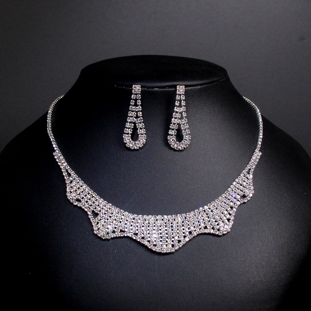 Picture of South Korea Metal Claw Chain Rhinestone Wedding Necklace Bride Necklace Ear Drop Jewelry Banquet Necklace Jewelry suit Wholesale