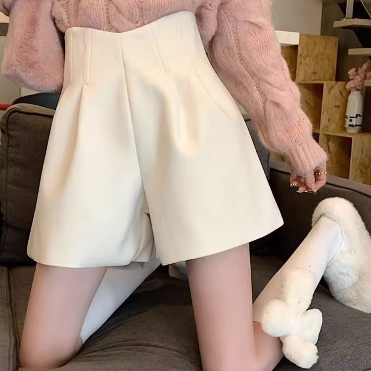 Woolen Outer Boot Pants Wide-Leg Shorts Women's Spring, Autumn and Winter 2023 New Hot Style High-Waisted Slimming Look Casual