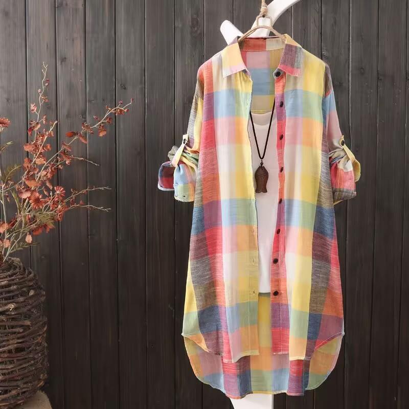 Picture of 2025 Sun Protection Shirt Women's Mid-Length Plus Size Women's Loose Slim Fashion Plaid Shirt Women's Casual Jacket