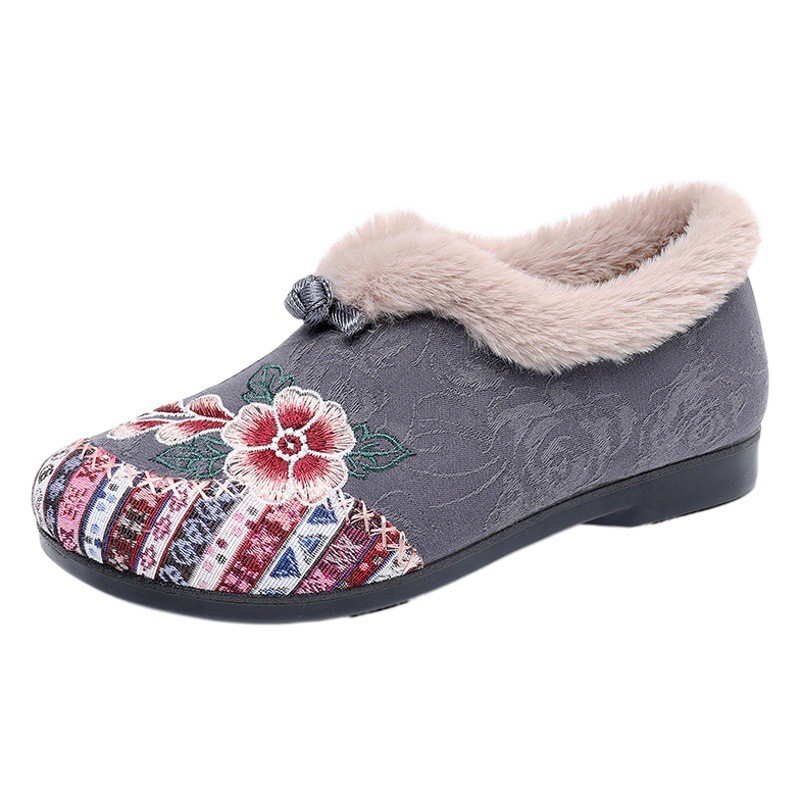 Old Beijing Cloth Shoes Cotton Shoes Embroidered Bag Heeled Middle-aged and Elderly Mao Mao Shoes Warm Ethnic Style Comfortable Soft Sole Mother's Cotton Shoes