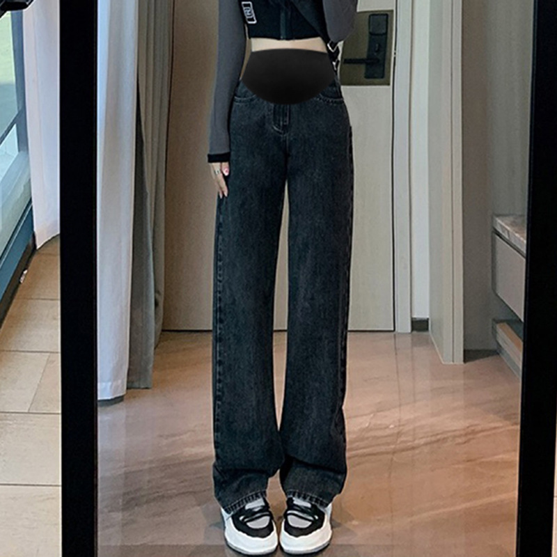 Picture of South Korea Pregnant Women's Jeans Spring and Autumn Wear Wide-leg Pants Straight High Waist Abdomen-supporting Pants Pregnant Women's Trendy Casual Pants