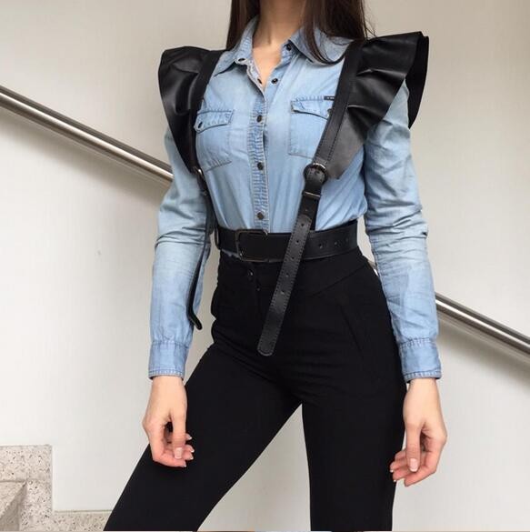 New Style Nightclub Punk Style Hong Kong Style Personalized Shoulder Lace PU Decorative Belt Strap Fashionable Women's SY-3
