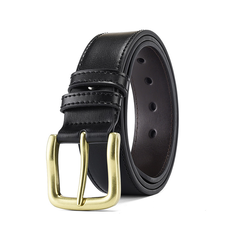 Picture of Men's Casual Belt Solid Zinc Alloy Buckle Two-Layer Cowhide Belt Pin Buckle Gold Buckle Retro Classic Style