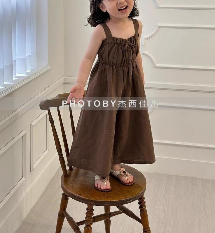 Picture of 2025 New Korean Style Ins Girls' Summer Trousers Fashionable Stylish Cute Baby Girl Strap Wide Leg Jumpsuit