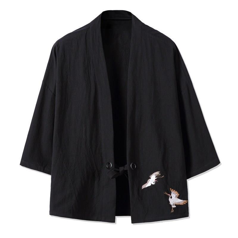Chinese Style Coat Seven-Sleeve Men's Tang Suit Hanfu Japanese Style Japanese Style Japanese Style Cardigan Dao Gown Kimono Linen Kuan Song Summer