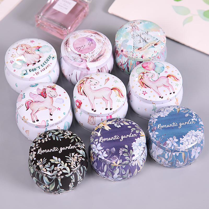 Creative embossed small unicorn candy gift box tinplate box rose tea candle jar packaging wholesale