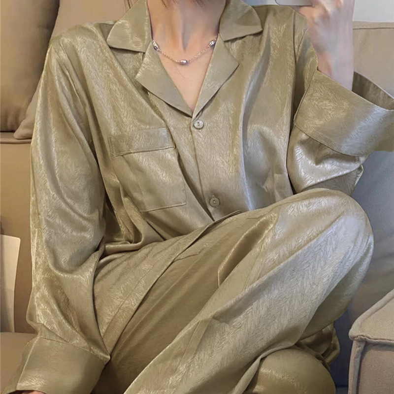Internet Popular Pajamas Women's New Style Spring Autumn Winter Elegant Cardigan Long Sleeve Trousers suit Home Clothes in stock Hair