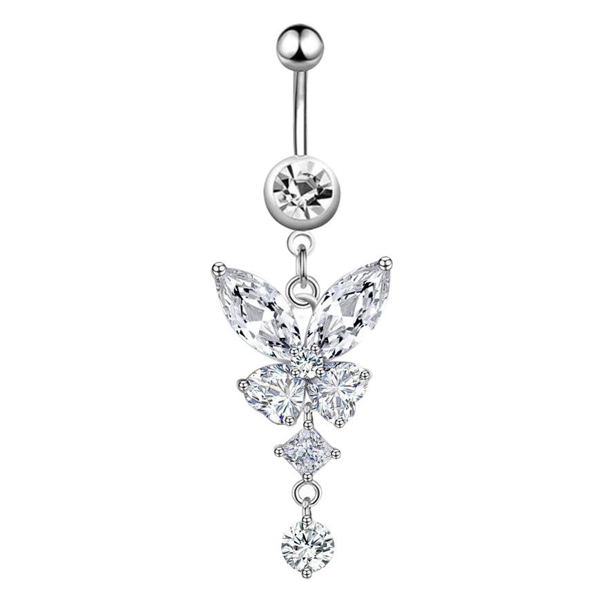 AliExpress new belly button ring stainless steel butterfly pendant belly button nail zircon belly button body piercing jewelry