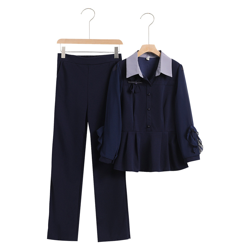 Middle-aged and elderly women suit Western style noble fashion temperament mom Spring and Autumn long-sleeved shirt age-reducing casual two-piece suit