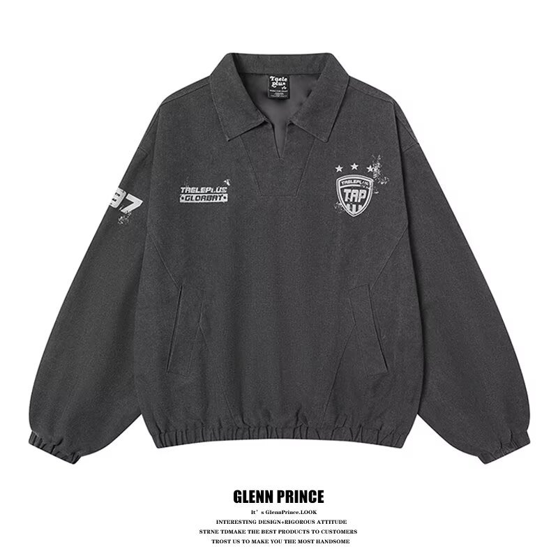 2025 Spring and Autumn Tide Brand Old Washed Lapel Jacket for Men and Women with Pullover Loose Jacket