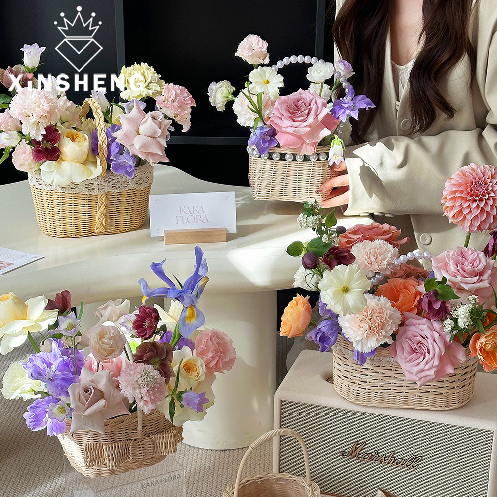 Core bamboo new products and mountain wild portable flower basket flower basket rice rattan bouquet flower basket flower arrangement wholesale gift diy